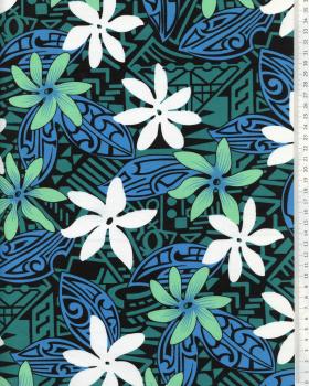 Polynesian fabric TIARE Turquoise Blue - Tissushop